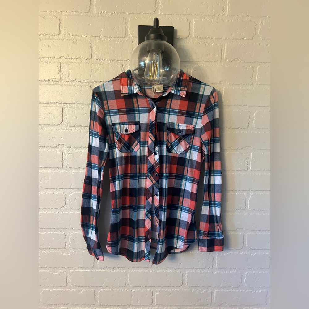 Aeropostale Women’s Plaid Shirt in Red, Blue, and White